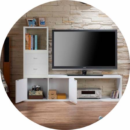 When stacked into L-shaped, it becomes a small TV cabinet.